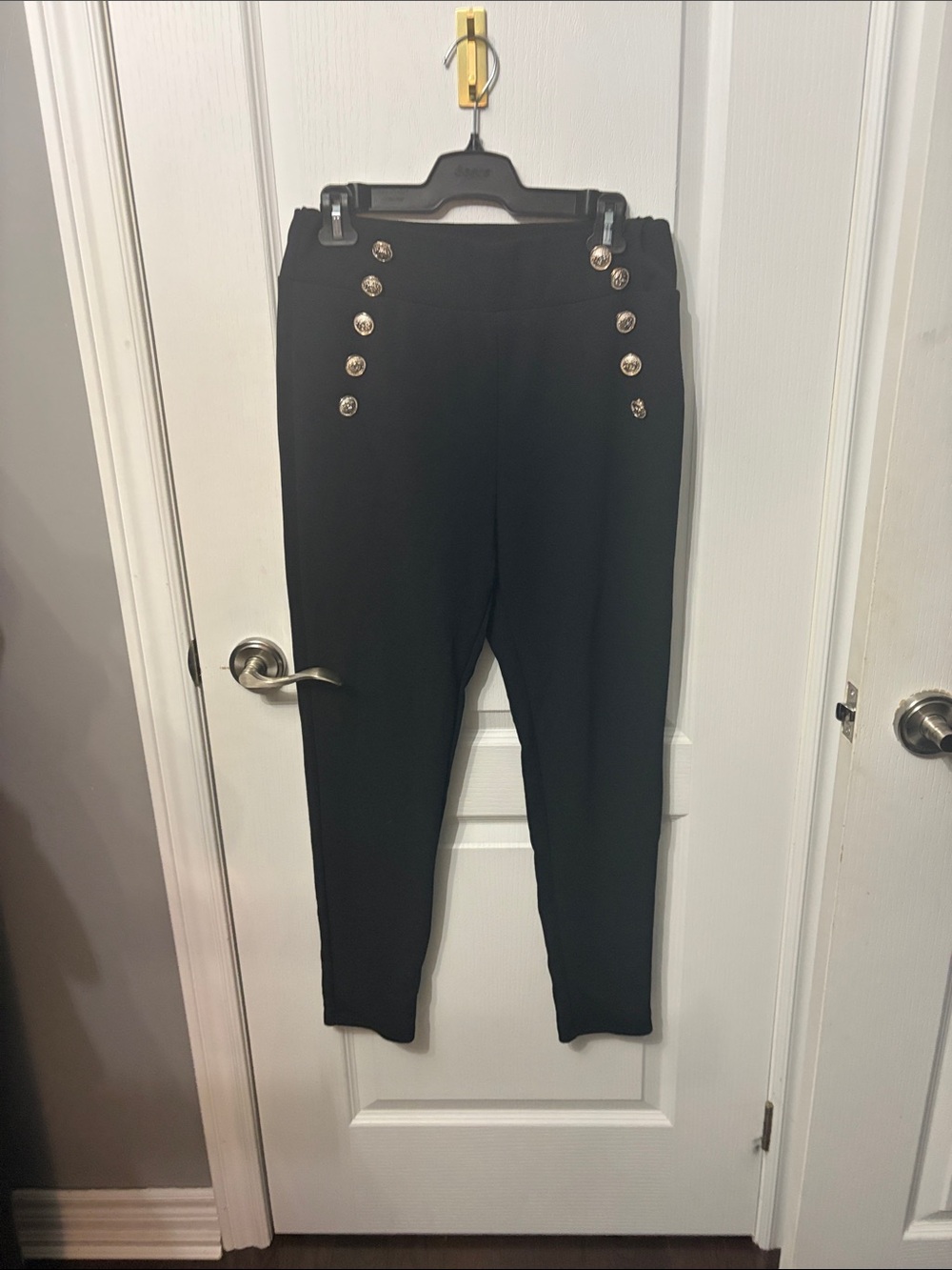 SHEIN Black High-Rise Skinny Ponte Pants with Gold Buttons